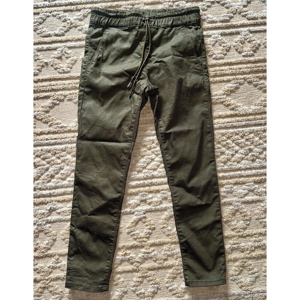 Bevy Flog Shelly Womens 26 Olive Micro Check Pull On Pants Drawstring